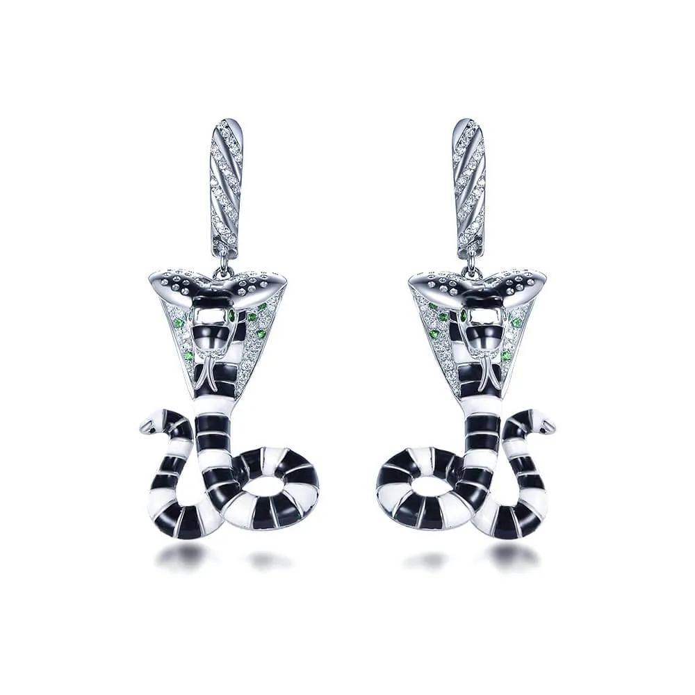 Black Rattle Snake Design Pendant Earrings