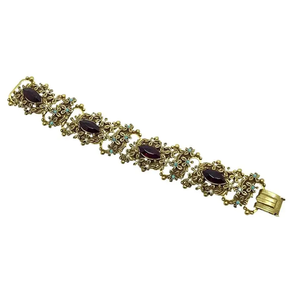 Book Link Bracelet with Red Stone
