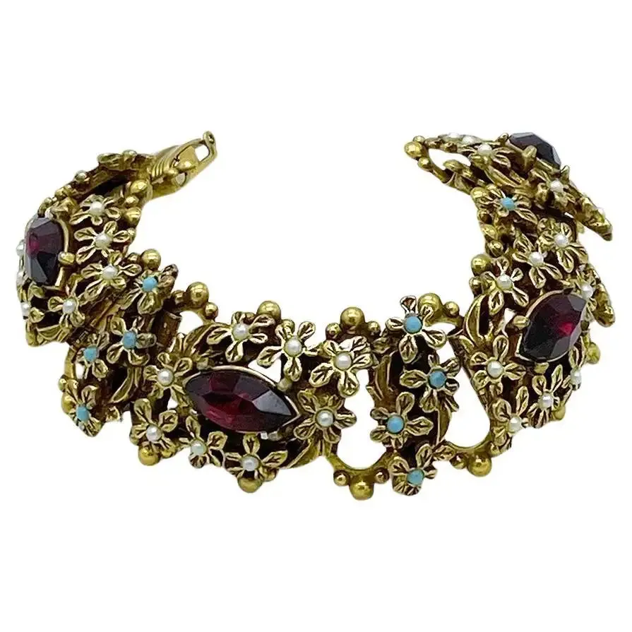 Book Link Bracelet with Red Stone