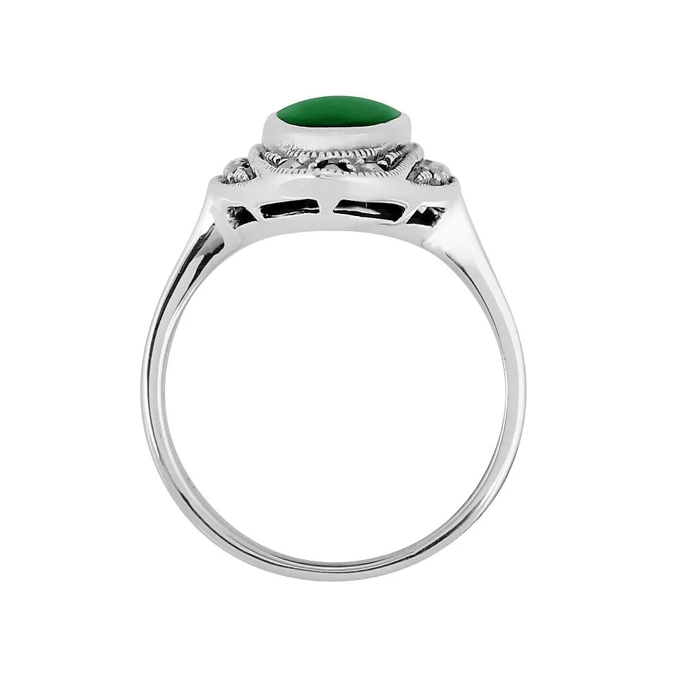 Chalzedon Art Déco Ring, Sterlingsilber 1,60 CT Grün Chalzedon & Markasit Cocktail Ring