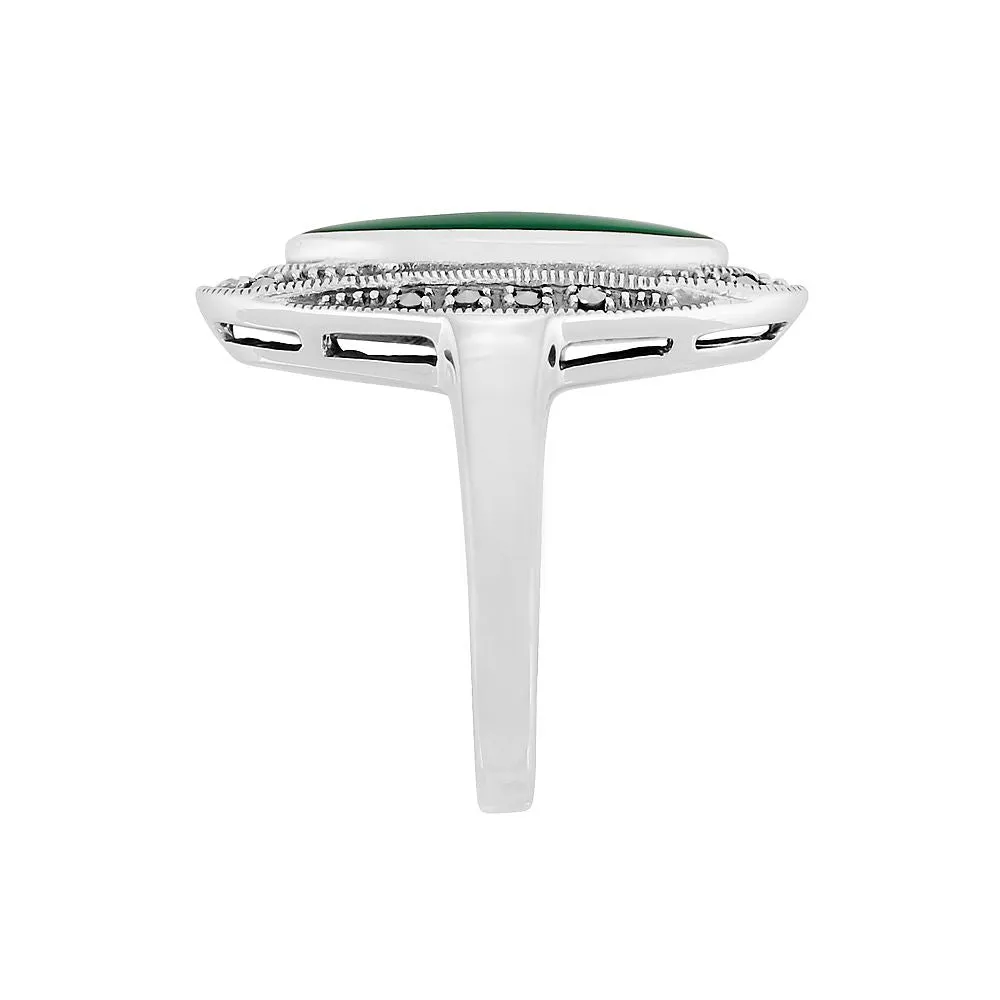 Chalzedon Art Déco Ring, Sterlingsilber 1,60 CT Grün Chalzedon & Markasit Cocktail Ring