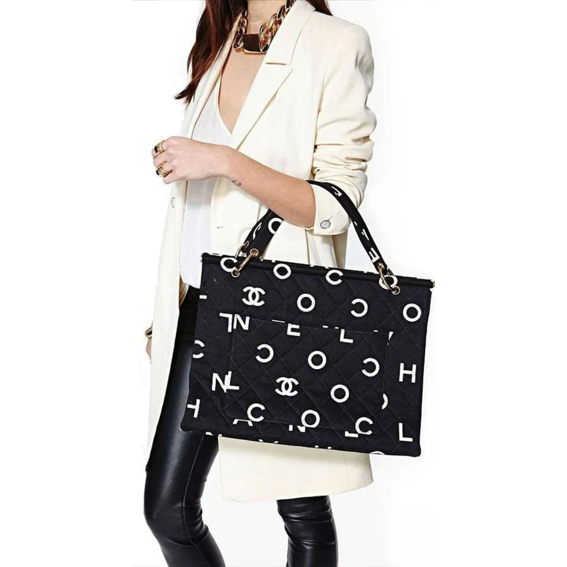 Chanel Vintage Logo Letters Rare Tote