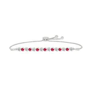 Created Ruby and Created White Sapphire Sterling Sliver Bolo Bracelet