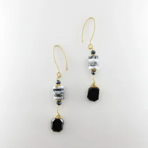 Dendrite Opal Stack and Faceted Black Spinel Earrings