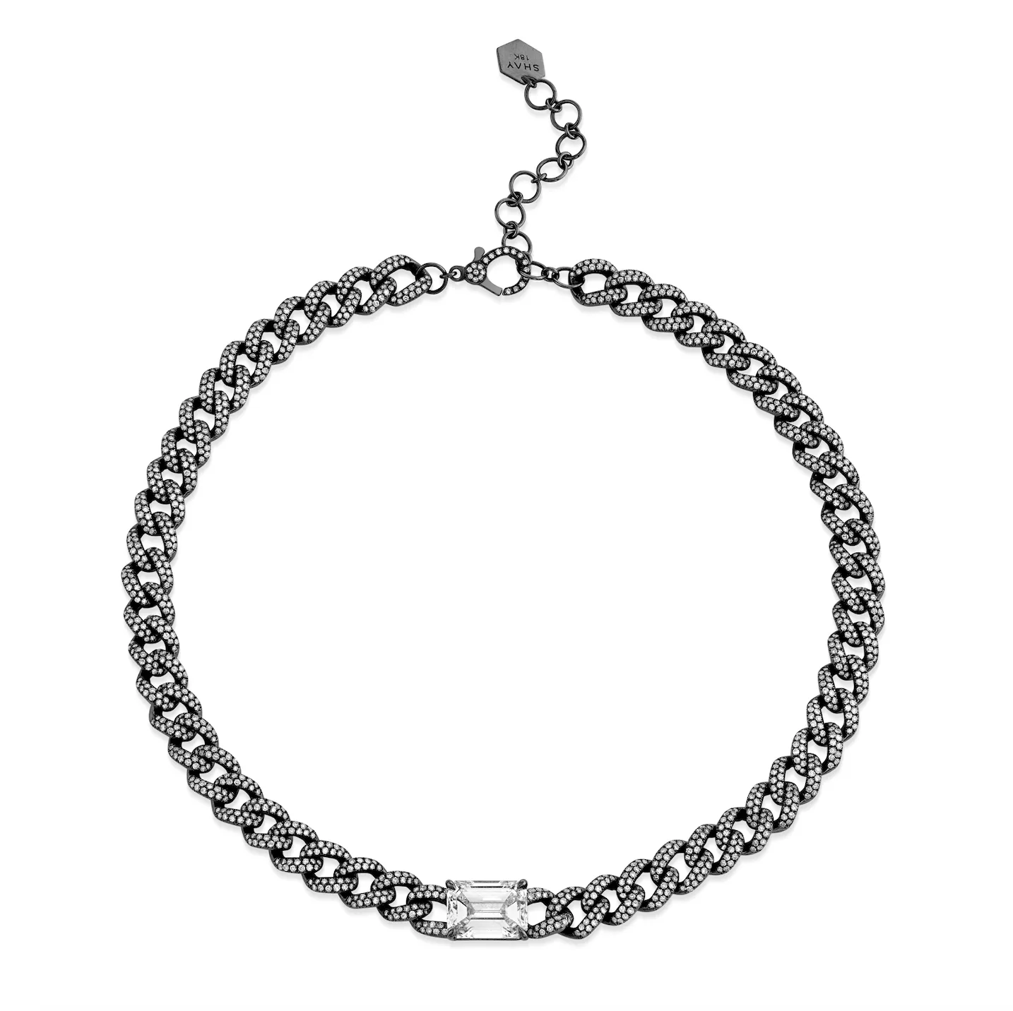 DIAMOND EMERALD CUT PAVE MEDIUM LINK NECKLACE