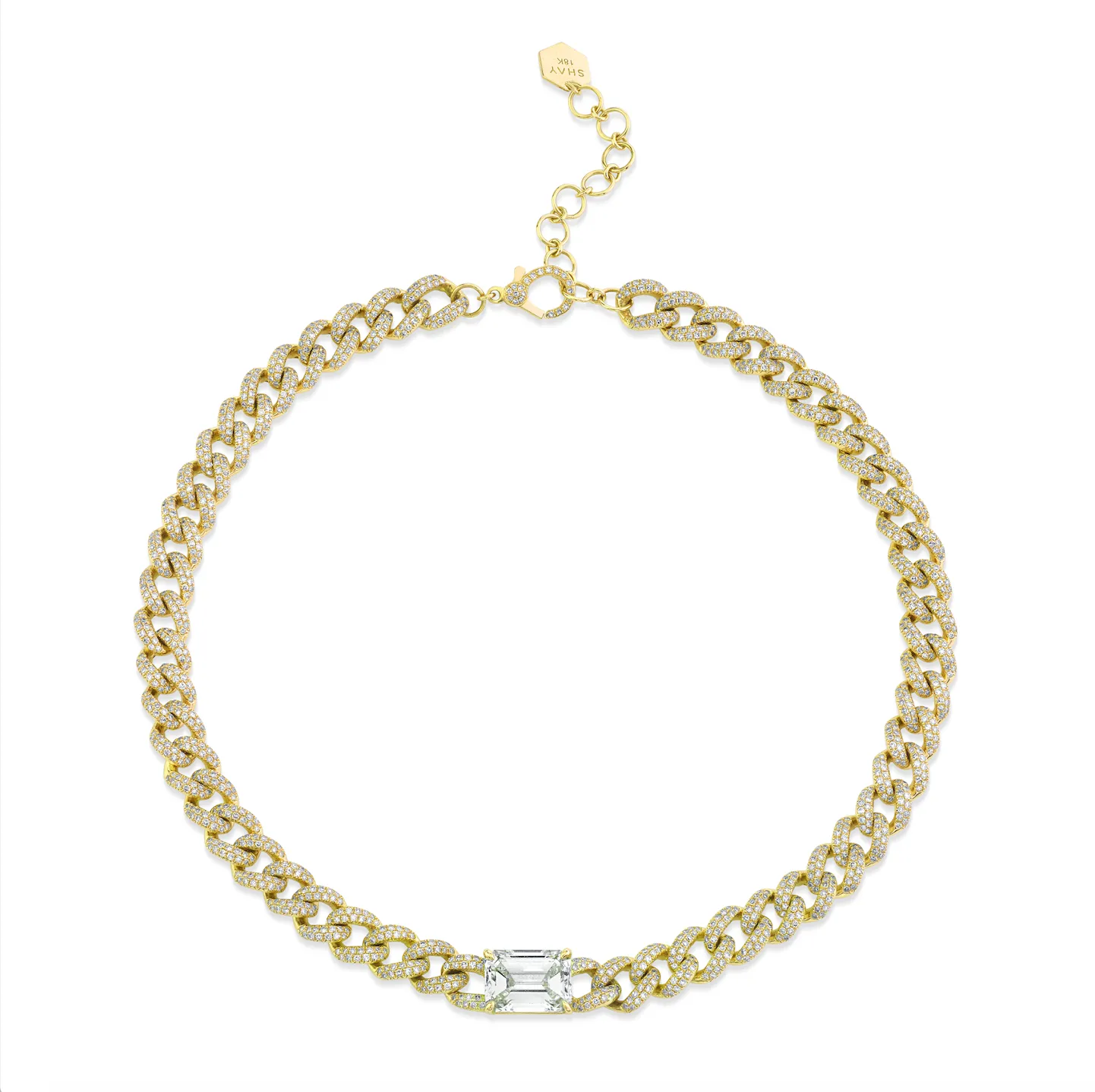 DIAMOND EMERALD CUT PAVE MEDIUM LINK NECKLACE