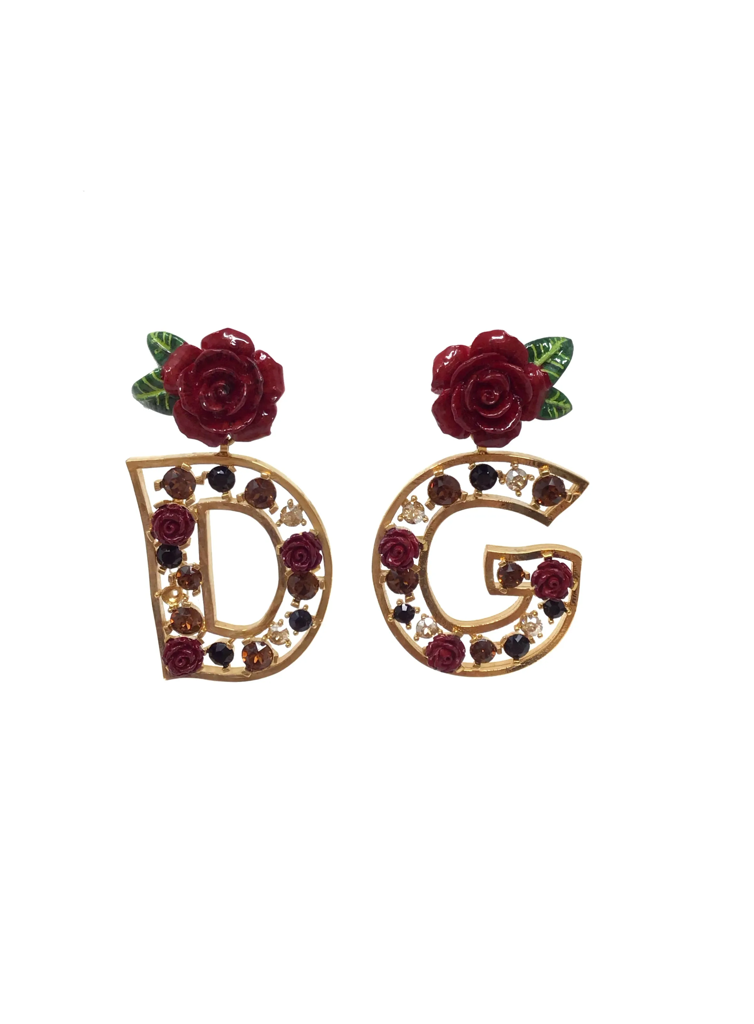 Dolce & Gabbana WB! DG Logo Rose Post Crystal Clip-On Earrings
