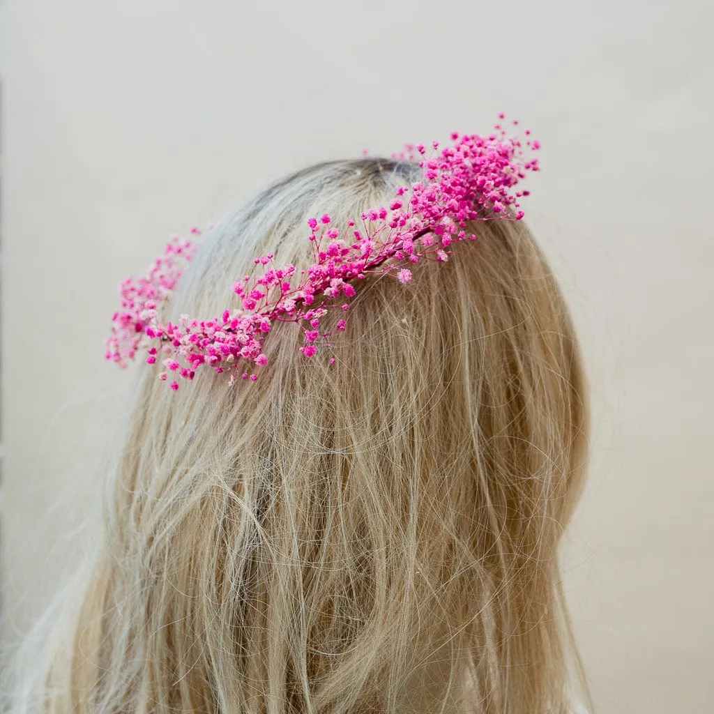 Dried Flowers Bridal Crown - Hot Pink