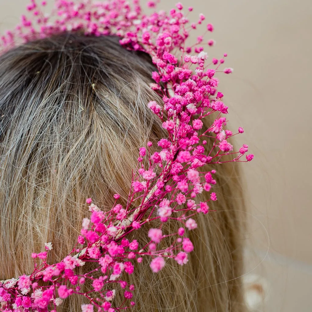 Dried Flowers Bridal Crown - Hot Pink