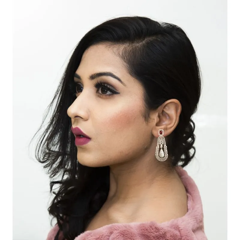 Elegant American Diamond Danglers With Ruby Stone
