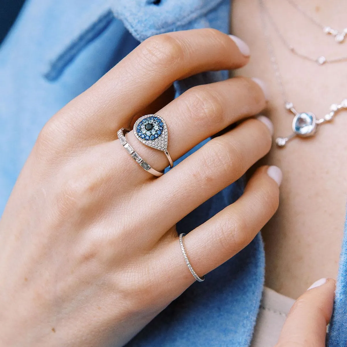 Evil Eye Protector Ring | 2.63GMS .41CT | Sapphire & Topaz