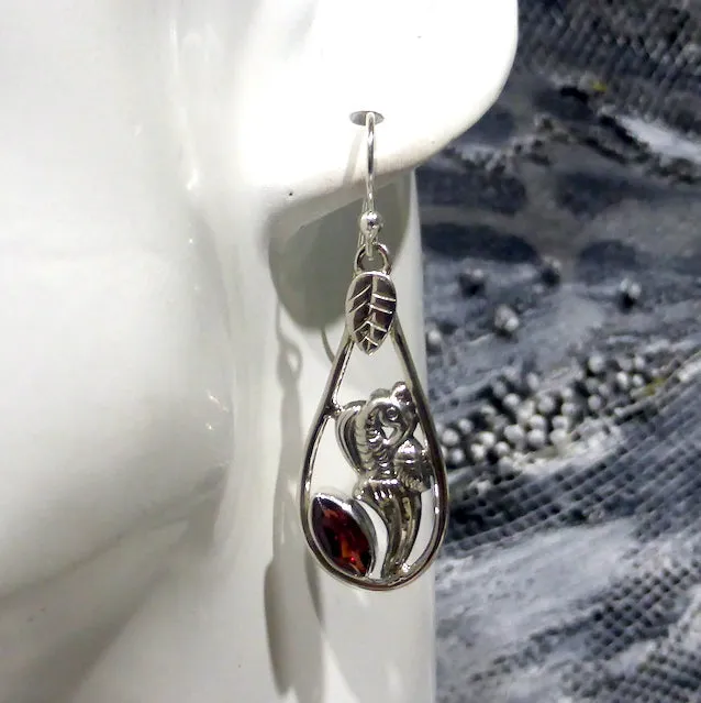 Garnet Earrings, Faceted Marquis, Floral Pattern 925 Silver