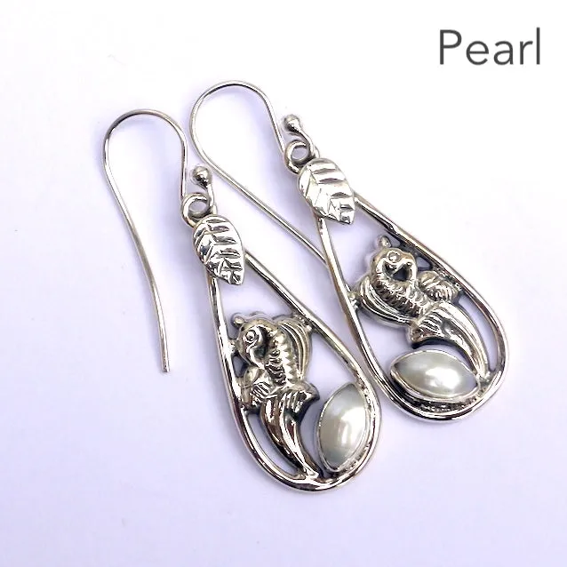 Garnet Earrings, Faceted Marquis, Floral Pattern 925 Silver