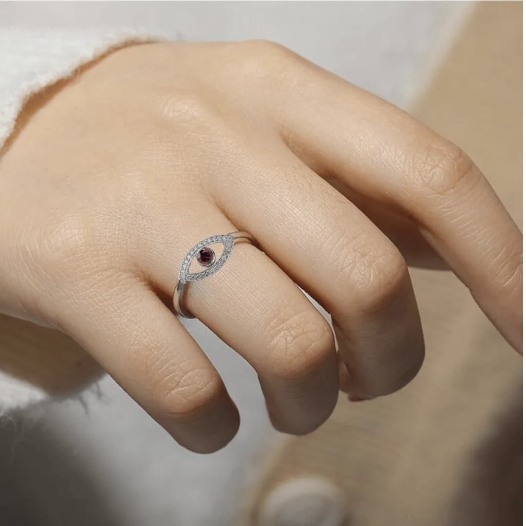 Garnet Evil Eye Ring