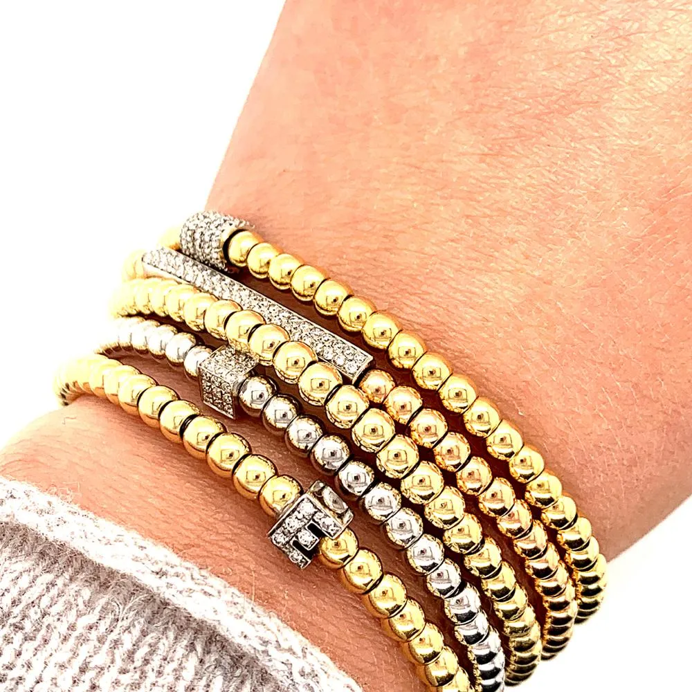 Gold Bead Diamond Rondels Stretch Bracelet
