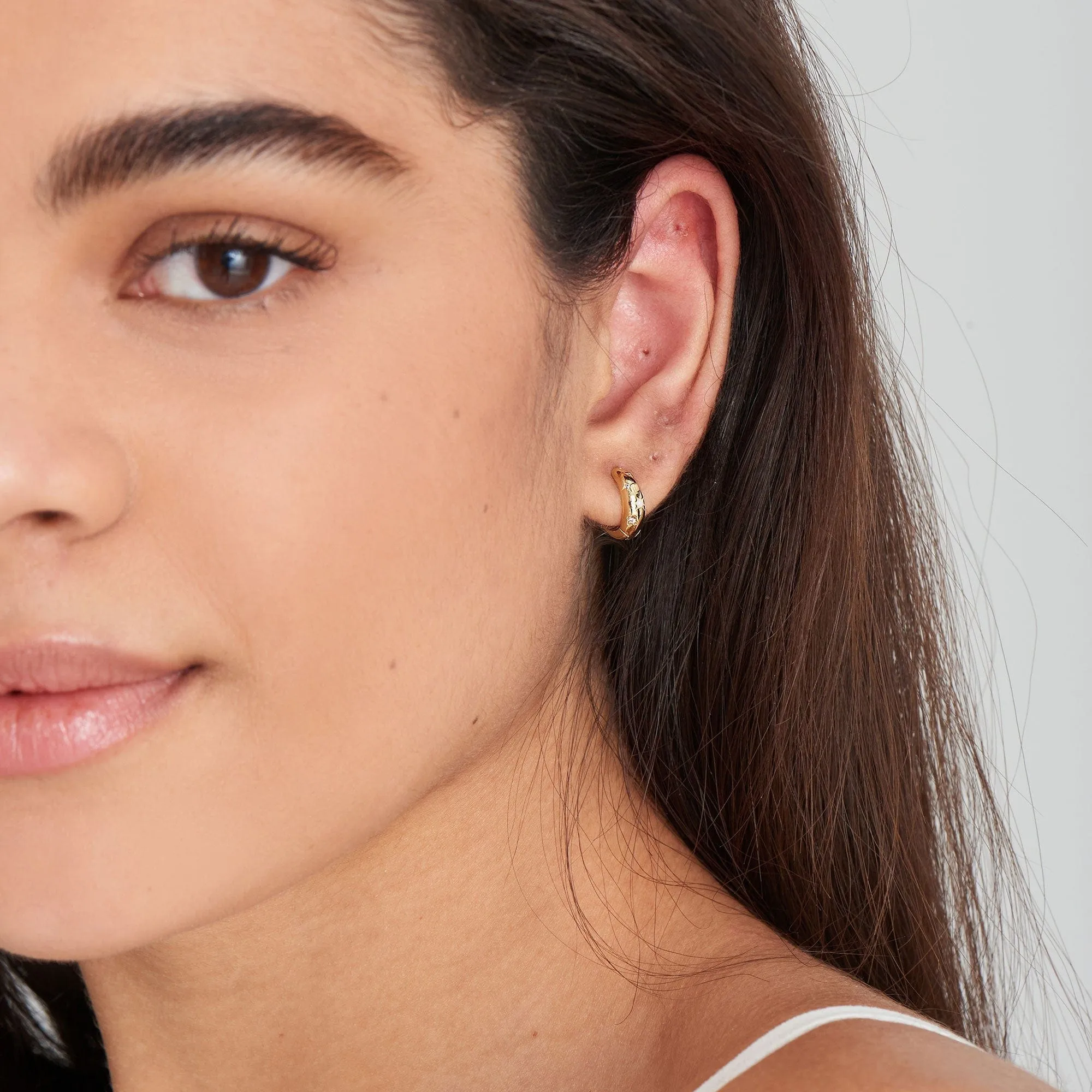 Gold Starry Kyoto Opal Huggie Hoop Earrings