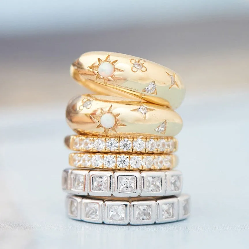 Gold Starry Kyoto Opal Huggie Hoop Earrings