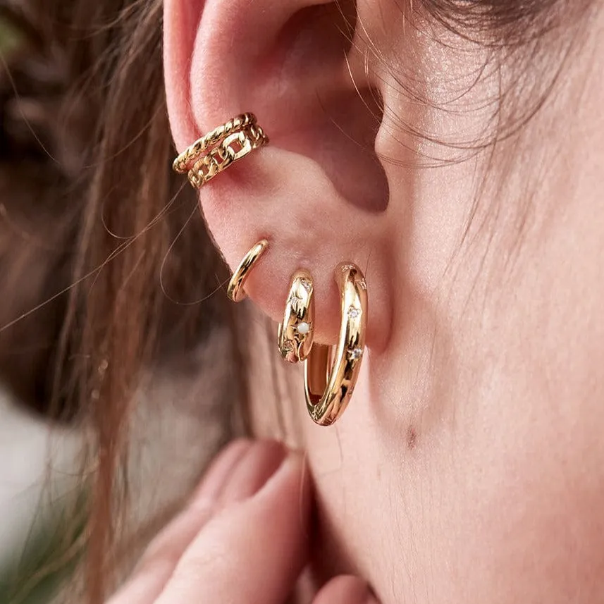 Gold Starry Kyoto Opal Huggie Hoop Earrings