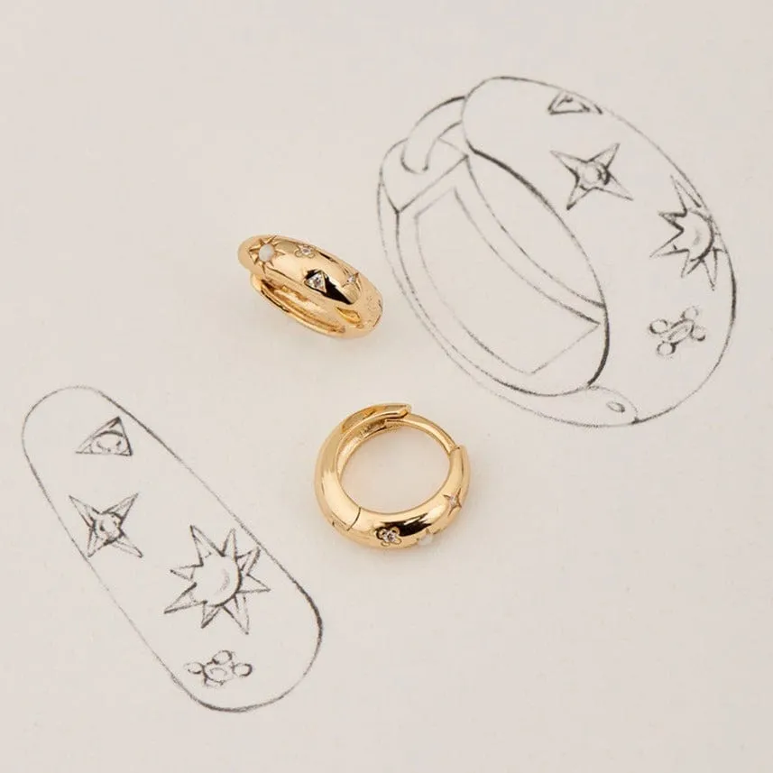 Gold Starry Kyoto Opal Huggie Hoop Earrings