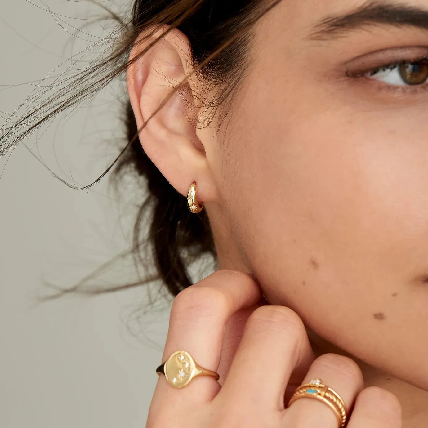 Gold Starry Kyoto Opal Huggie Hoop Earrings