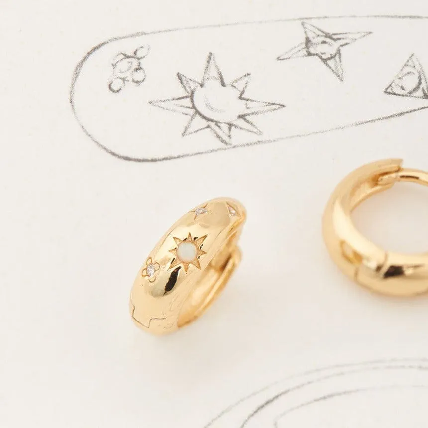 Gold Starry Kyoto Opal Huggie Hoop Earrings