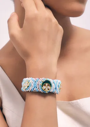 Gold Tone Pachi Kundan Bracelet With Blue Ruby In Mix Metal