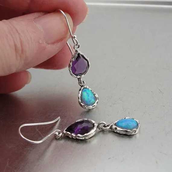 Hadar Jewelryl Handmade Gorgeous Silver Amethyst Opal Earrings (AS 41985