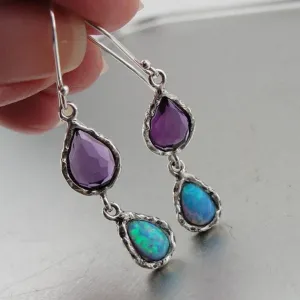 Hadar Jewelryl Handmade Gorgeous Silver Amethyst Opal Earrings (AS 41985