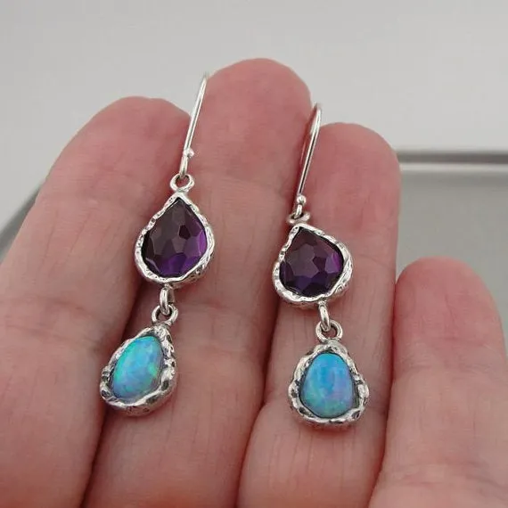 Hadar Jewelryl Handmade Gorgeous Silver Amethyst Opal Earrings (AS 41985