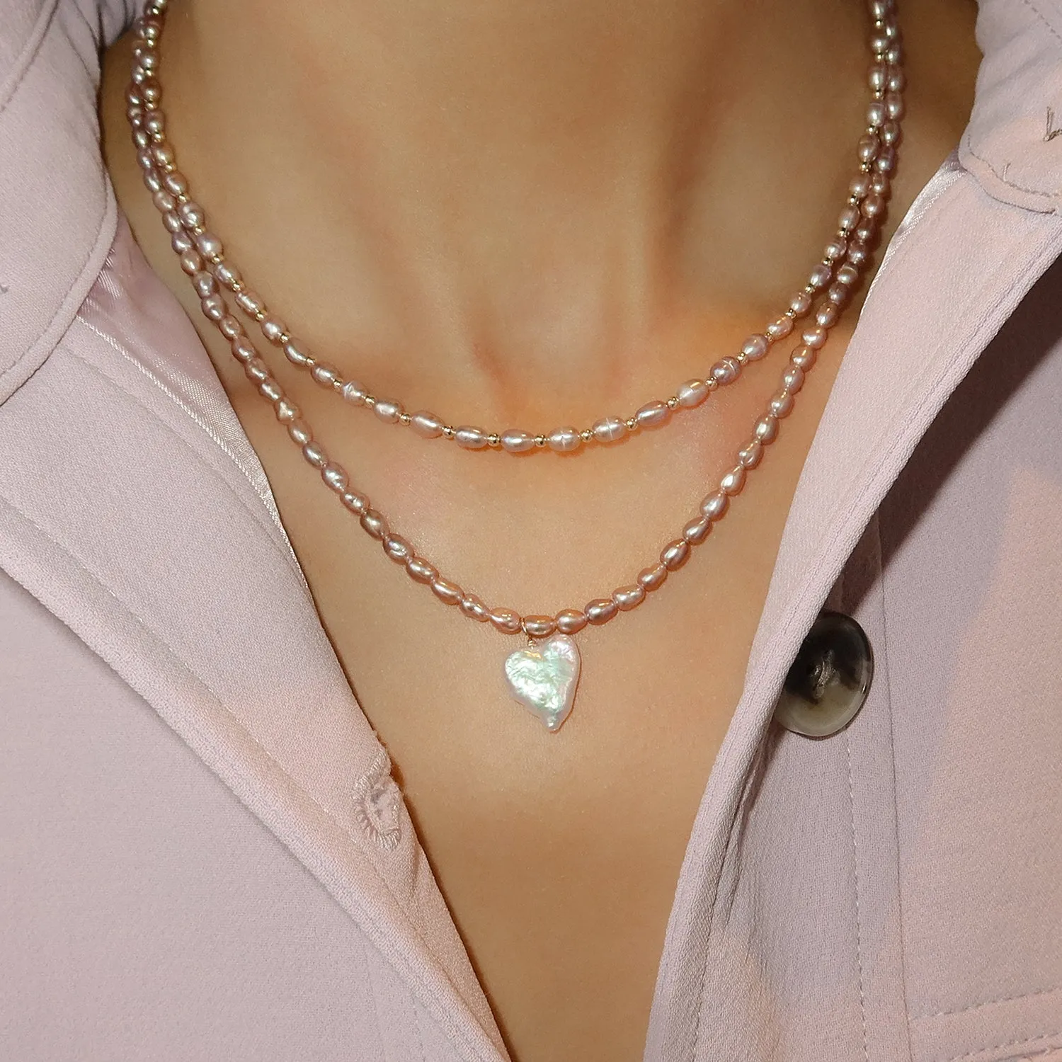 Heart Pearl Necklace | Mauve Pearl