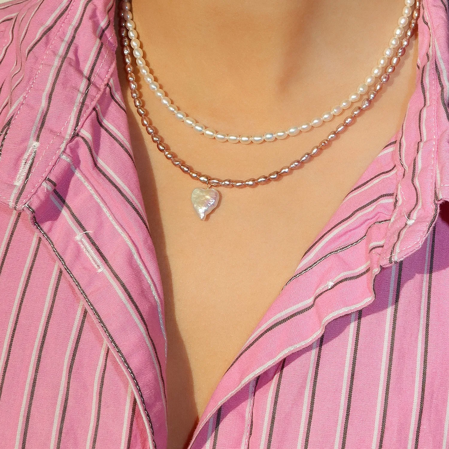 Heart Pearl Necklace | Mauve Pearl