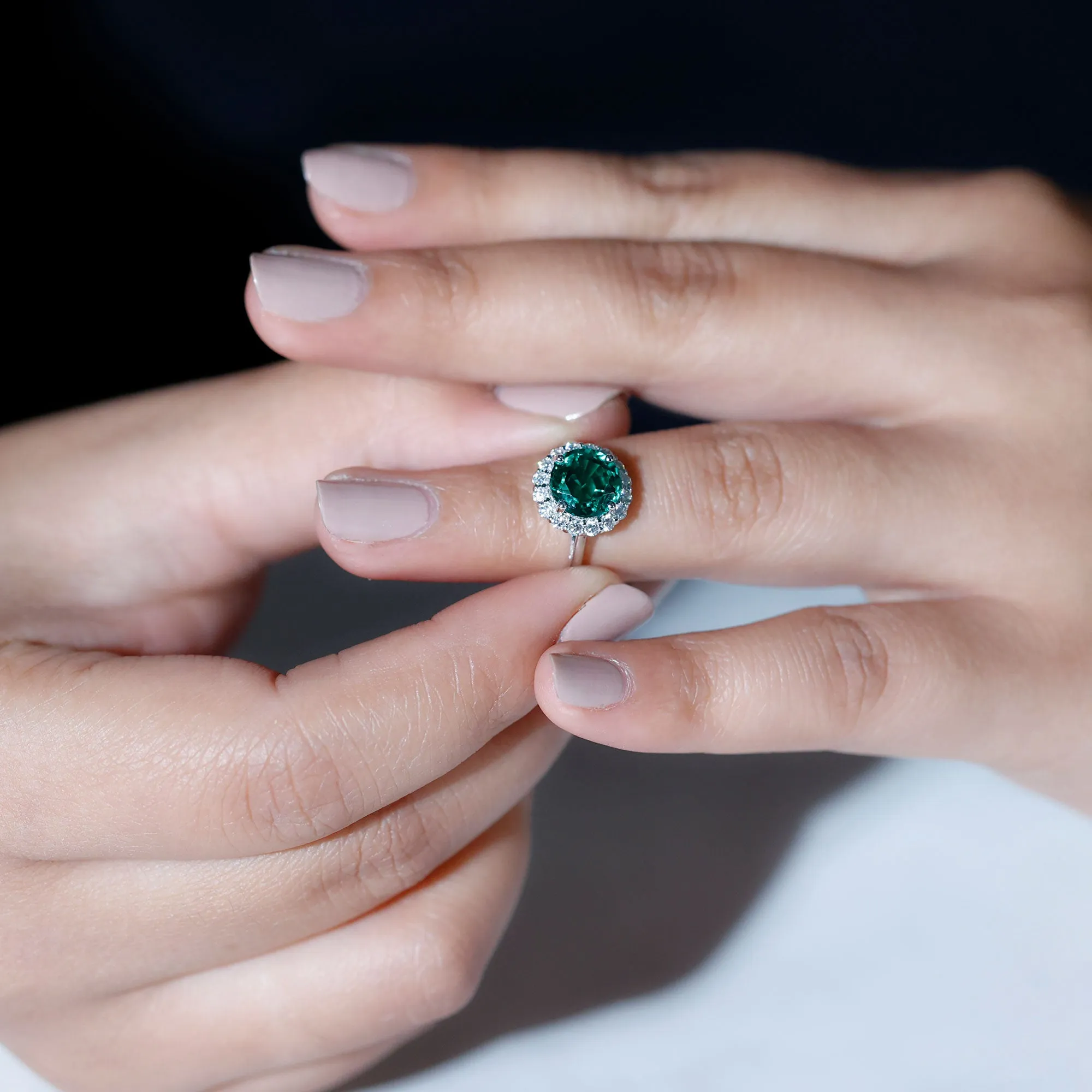 Lab Grown Emerald Halo Ring with Diamond