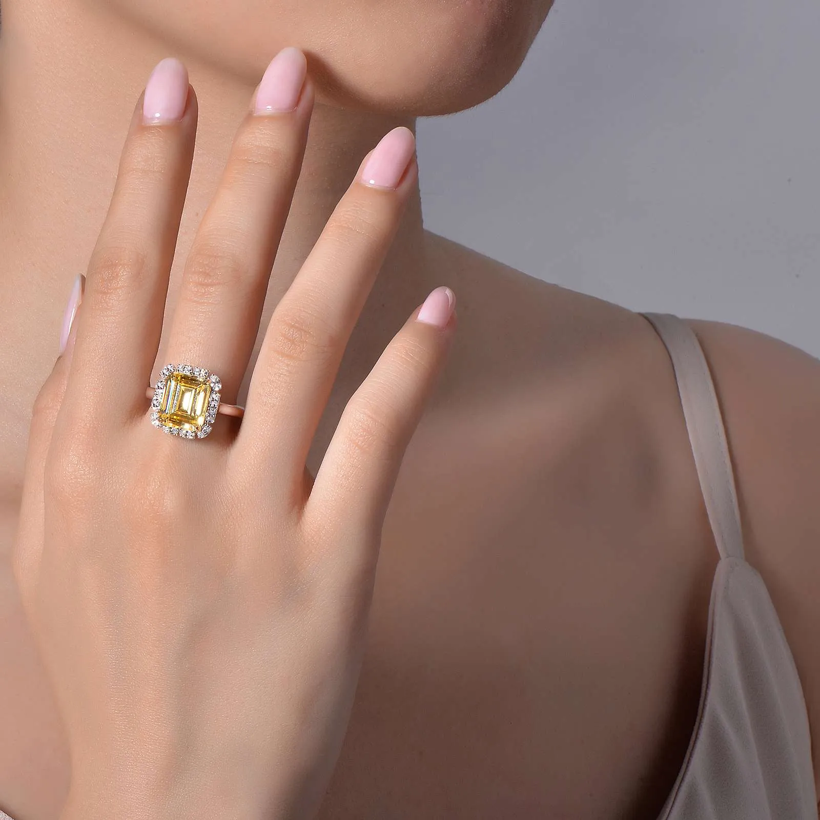 Lafonn Emerald Cut Simulated Yellow Diamond Halo Ring