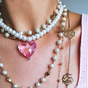 LARGE HEART PEARL NECKLACE