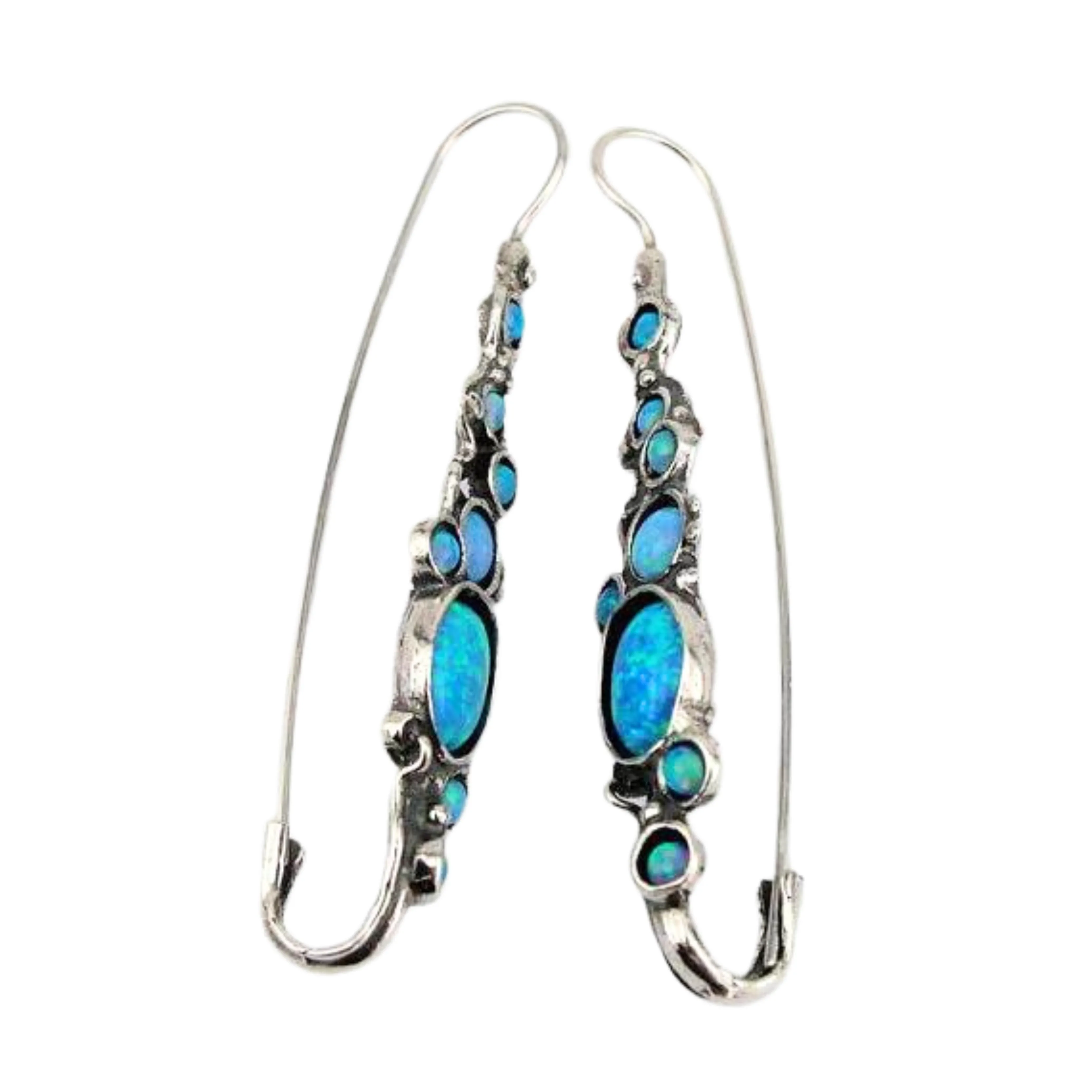 Long Blue Opal Earrings