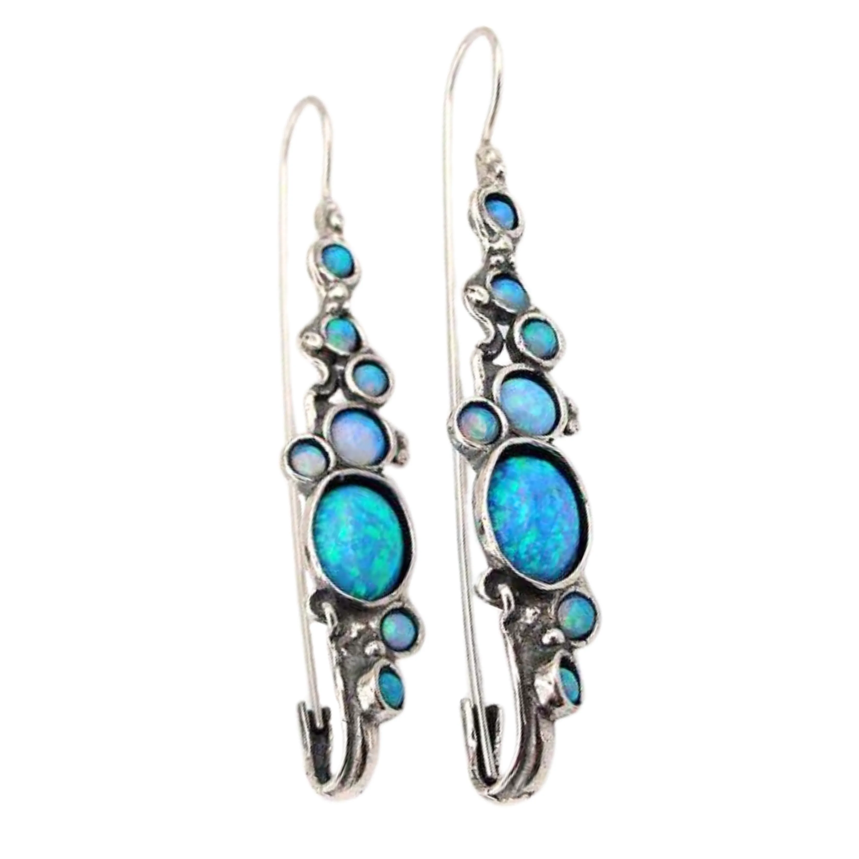 Long Blue Opal Earrings