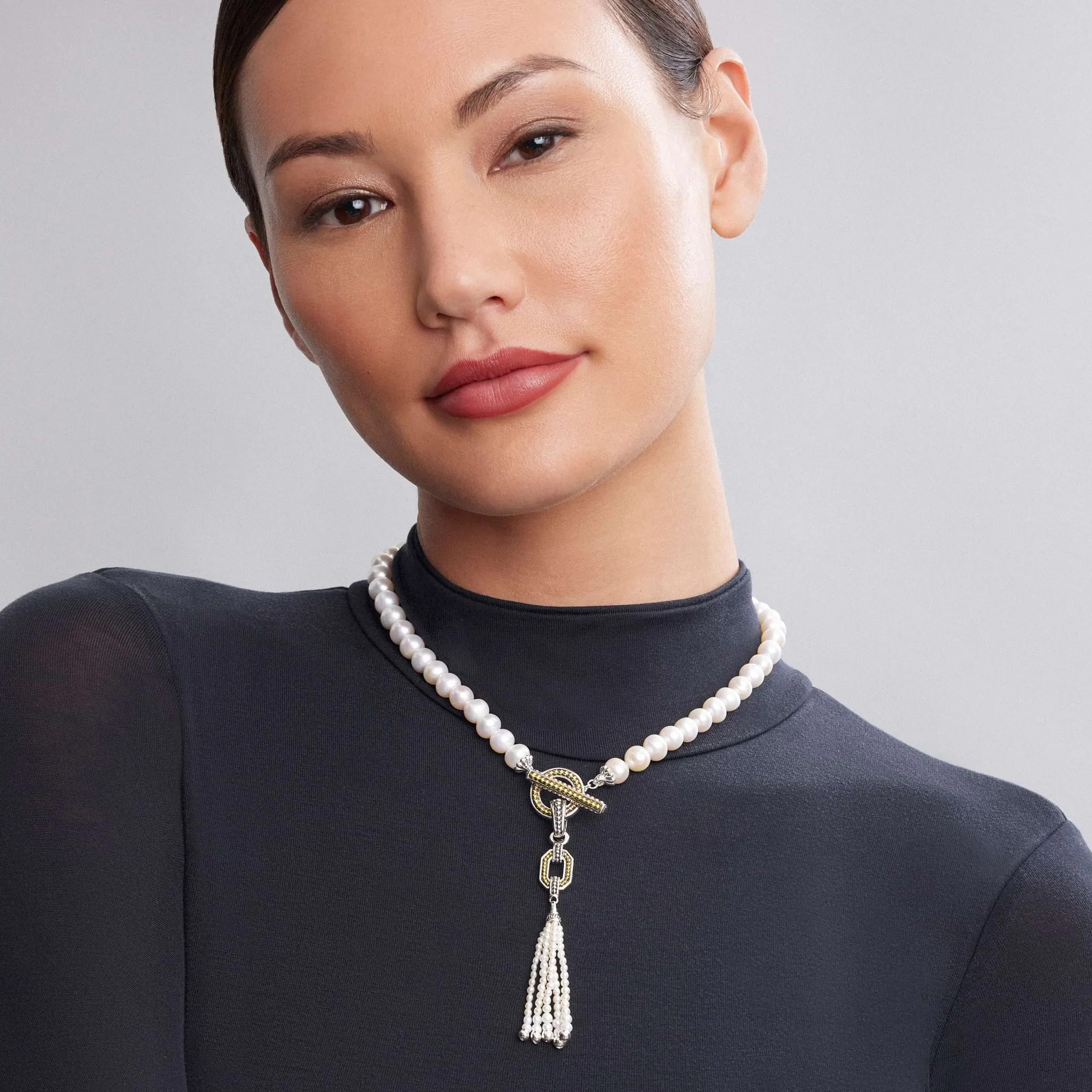 Luna Pearl Tassel Toggle Necklace