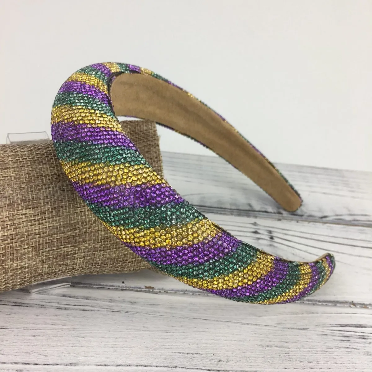 Mardi Gras Striped Rhinestone Headband