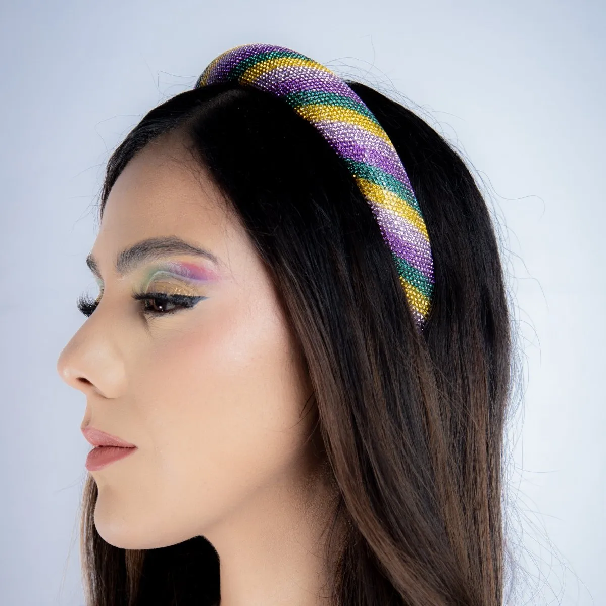 Mardi Gras Striped Rhinestone Headband
