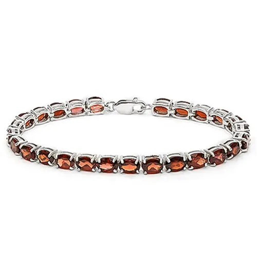 MARVELOUS !   133/5 CARAT (26 PCS) OVAL SHAPE RED GARNET  925 STERLING SILVER BRACELET