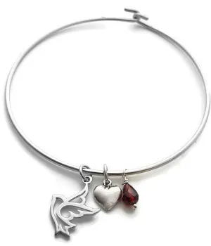May peace take flight! | Dove Charm Bangle | Heart Peace Dove | Garnet Silver Bangle | Love Freedom