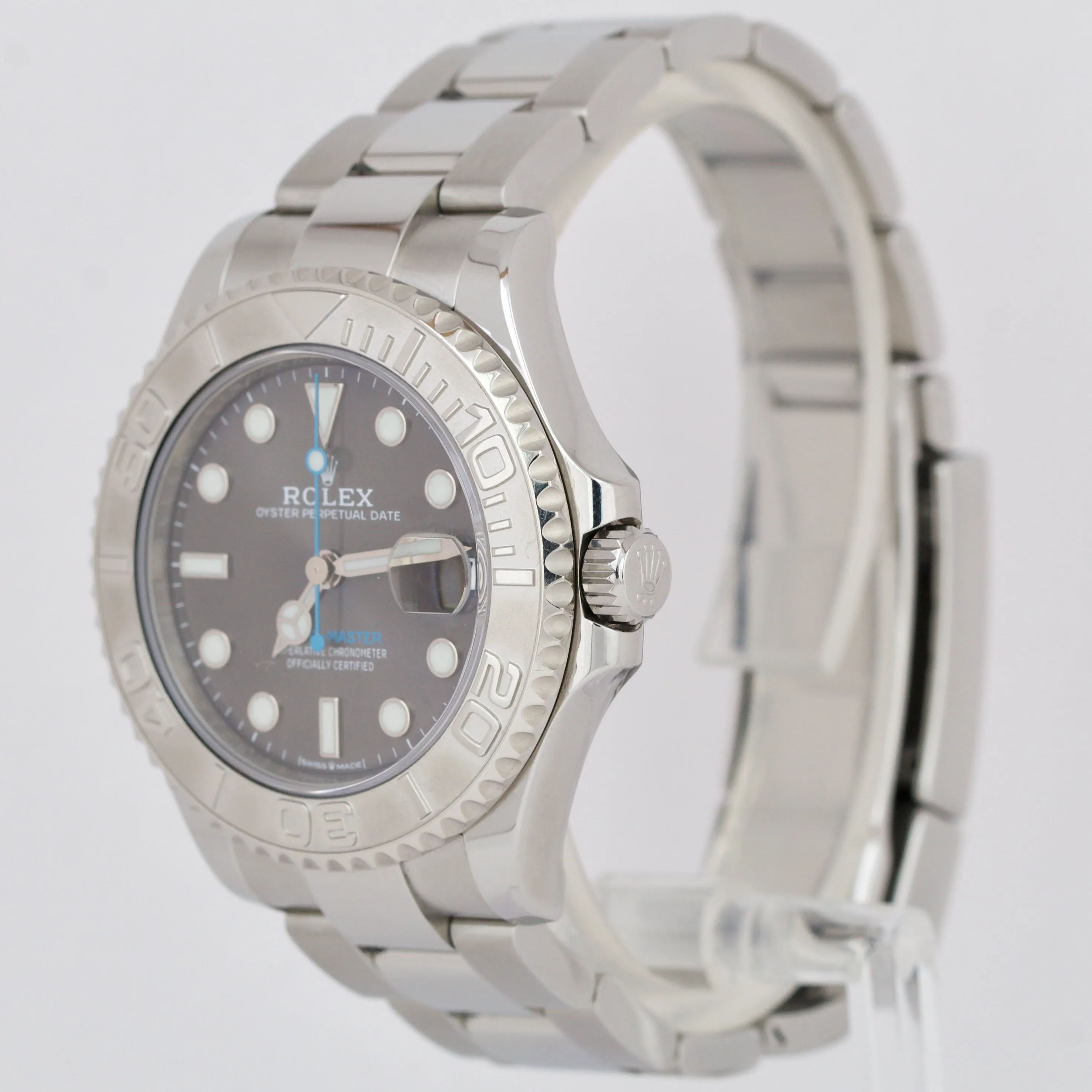 MINT Rolex Yacht-Master Midsize Steel RHODIUM Blue Gray Date 37mm Watch 268622