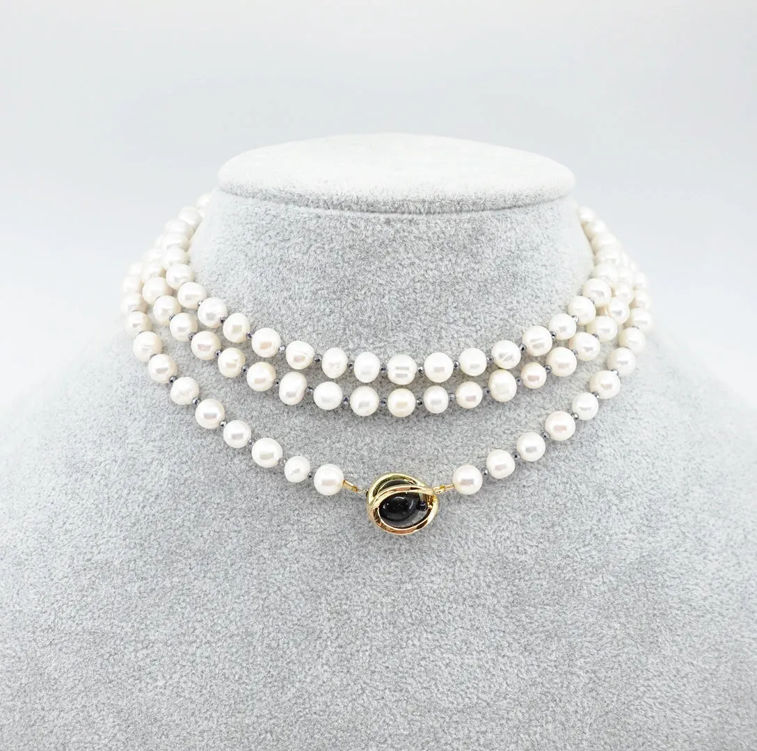 Multi-style Opera Pearl Necklace (Black Terahertz Stone)
