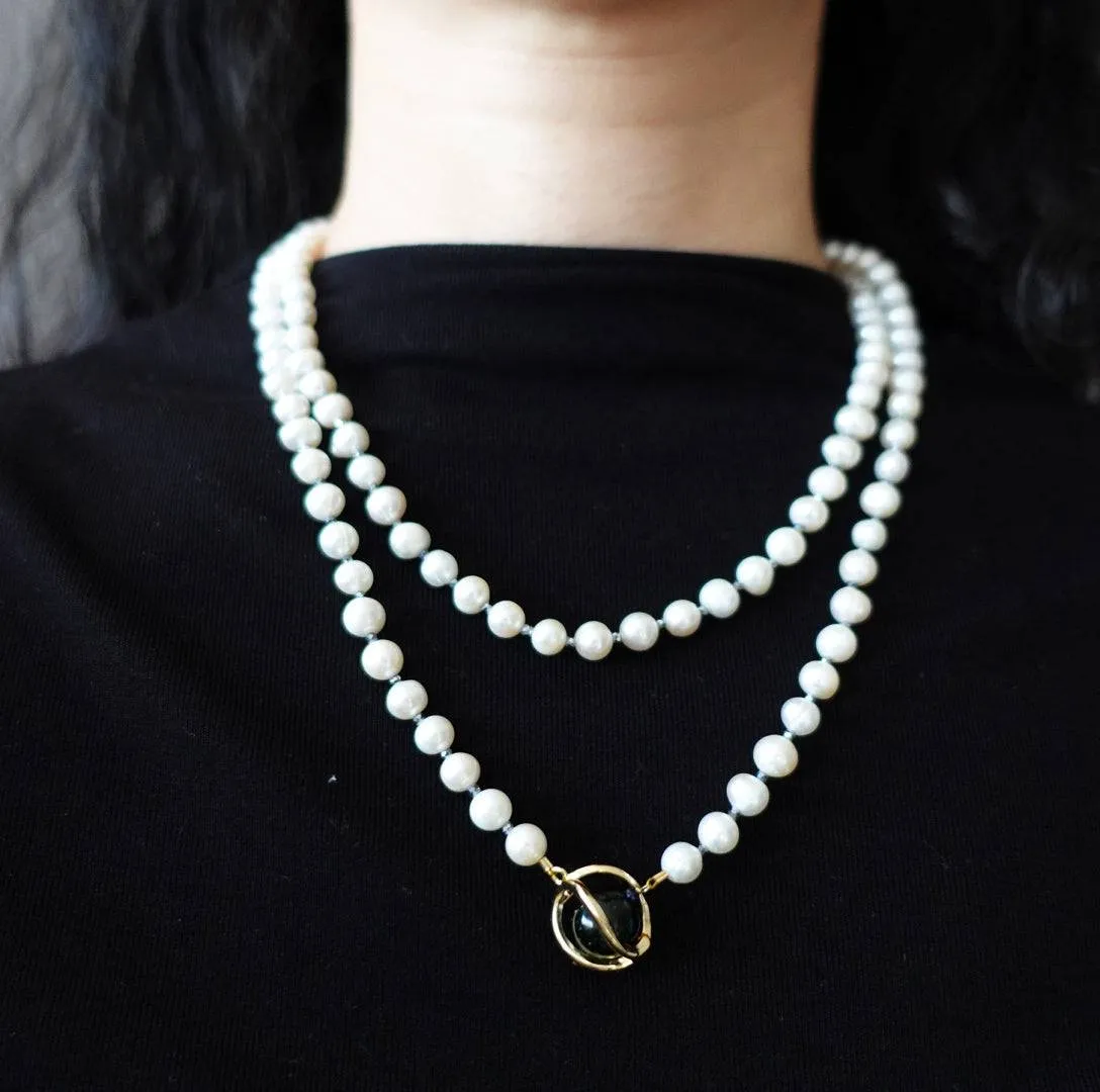 Multi-style Opera Pearl Necklace (Black Terahertz Stone)