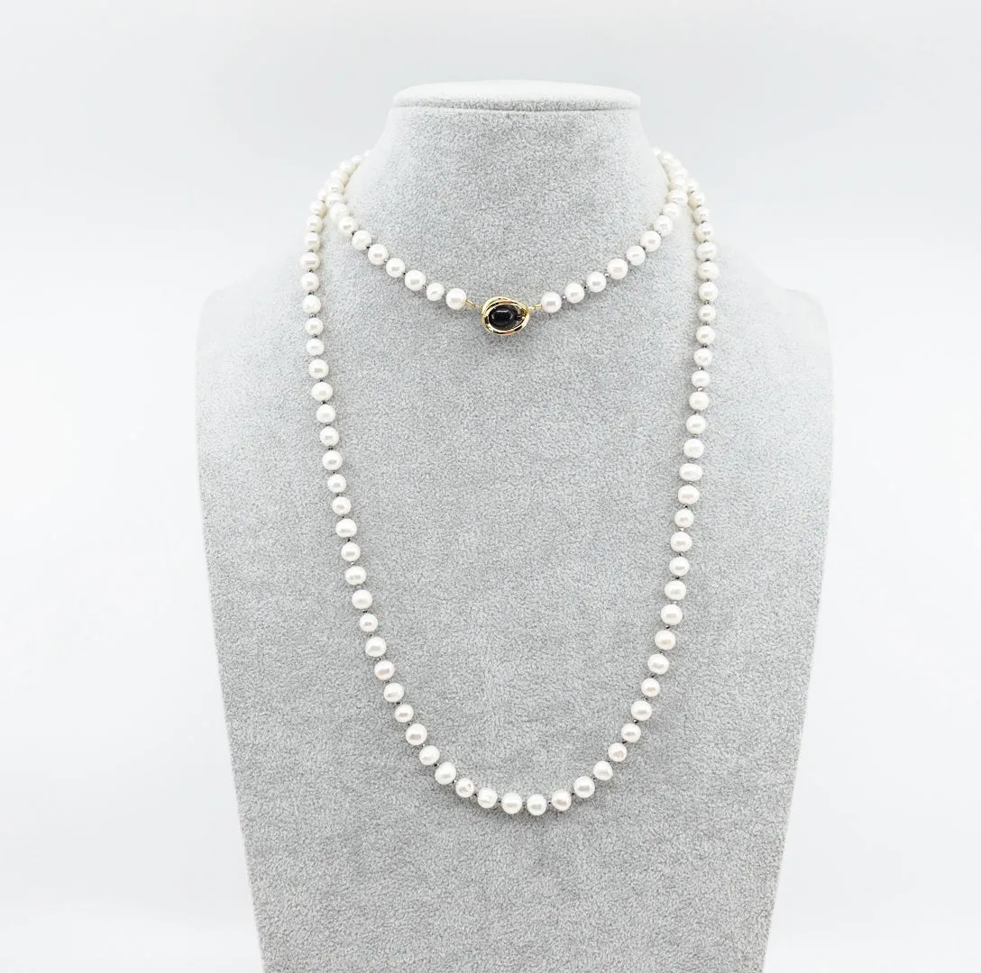 Multi-style Opera Pearl Necklace (Black Terahertz Stone)