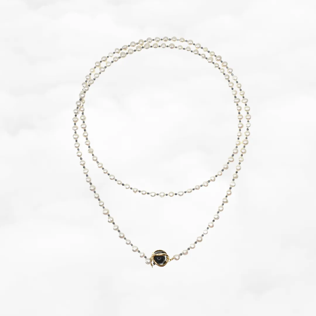 Multi-style Opera Pearl Necklace (Black Terahertz Stone)