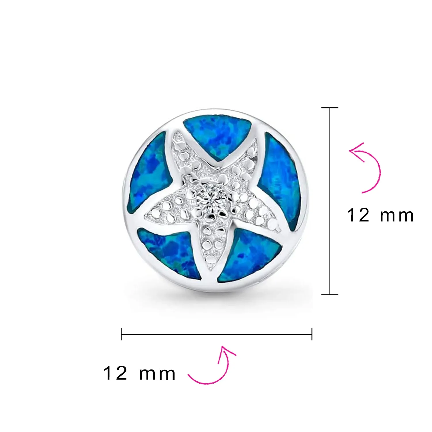 Nautical Starfish Stud Earrings with Blue Opal Inlay in Sterling Silver