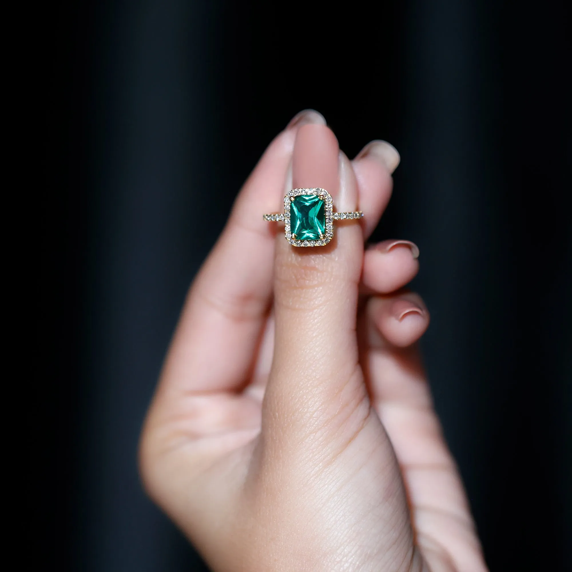 Octagon Lab Grown Emerald Halo Engagement Ring with Diamond