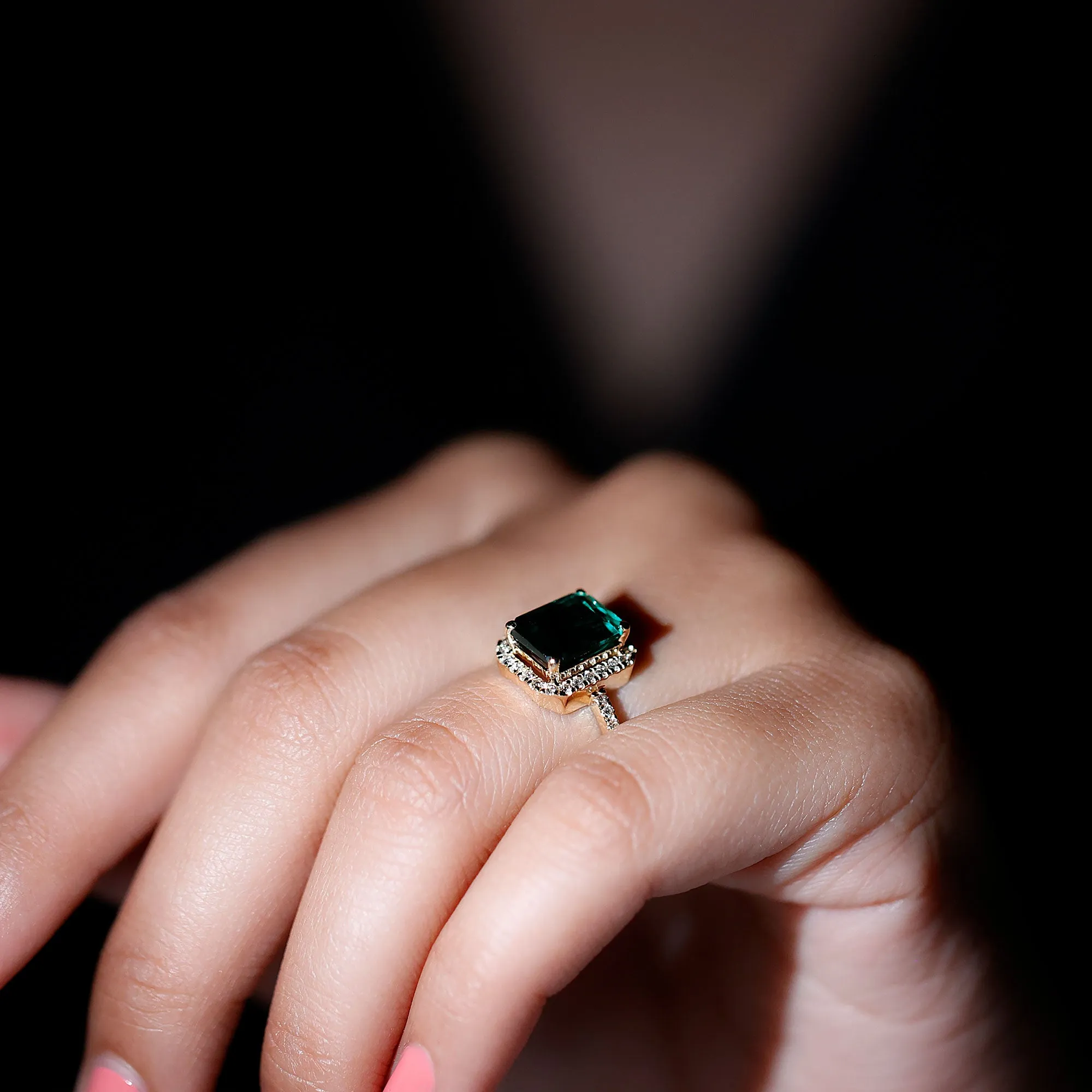 Octagon Lab Grown Emerald Halo Engagement Ring with Diamond