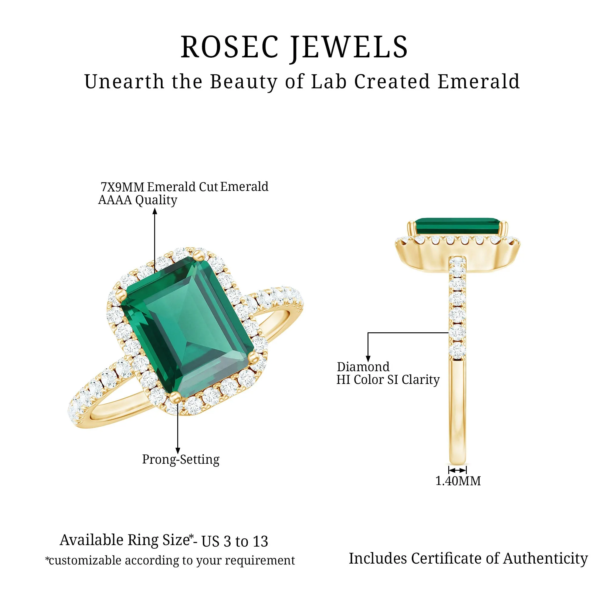 Octagon Lab Grown Emerald Halo Engagement Ring with Diamond